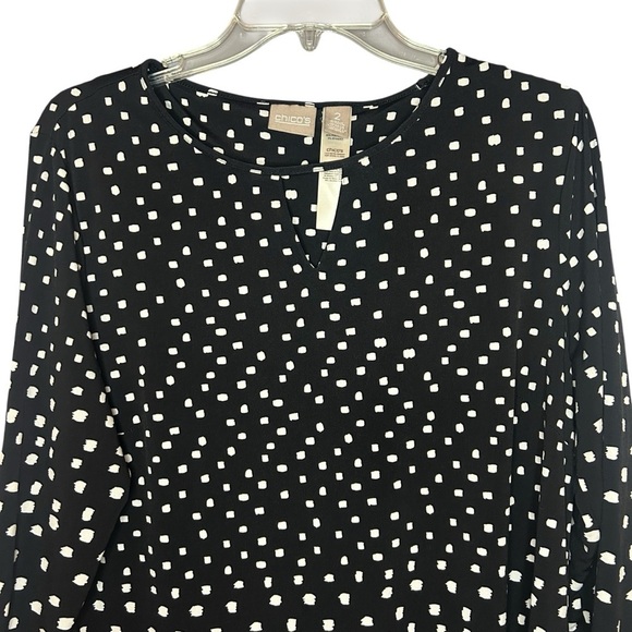 Chico’s Black White Polka Dot Shift Dress Size 2 XL 16 3/4 Sleeve - Picture 11 of 12